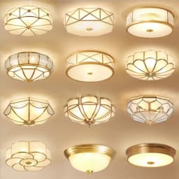 Retro Copper Ceiling Light LED Round Glass Lamp Nordic Bedroom Room Lighting Living Room Study Staircase Entrance Balcony Light