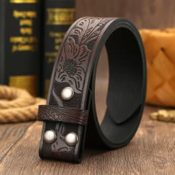 Men Western Pattern Embossed Belt Blank Strap, No Buckle Retro Cowboy Pu Leather Belt Replacement Strap
