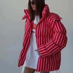 2026 Winter Autumn Stripe Cotton Padded Jacket For Women Warm Long Sleeve Zipper Hooded Coats Lady Street Chic Outdoor Outerwear