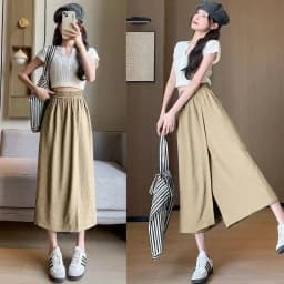 Slimming Ice Silk Casual Skirt Pants Women's Summer Thin Hanging Sense Wide Leg Pants Small Size Asymmetrical Eighteen Pants ...