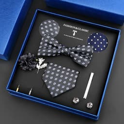 Luxury Neck Tie Set For Men Classic Brand Necktie Bowtie Hanky Cufflinks Floral Brooches Tie Clip Set Wedding Business Box Gift