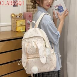 Large capacity school backpack for girls Cherry pink peach rabbitt wavepointcutebackpacksforteengirlsTravelandplaygirlsbackpack