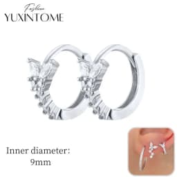 925 Sterling Silver Ear Needle Hoop Earrings Crystal Circle Small Huggie Earrings for Women Simple Females Girls Jewelry