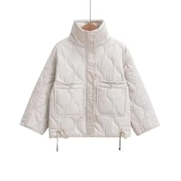 Vintage Stand-Collar Argyle Light Cotton Jacket , 2025 Korean Style Autumn Winter Women's Loose Long-Sleeve Casual Cotton Jacket