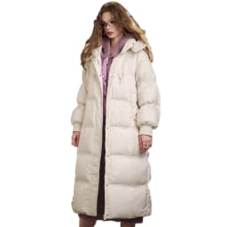 ELFSACK 2025 Winter New Arrivals Minimalist Long Solid Color Zippered Hooded Down Coat For Woman