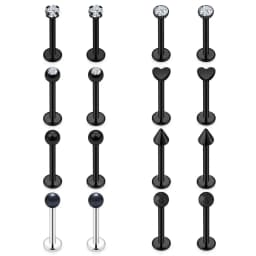 1-16pcs 16G Stainless Steel Lip Rings Studs Medusa Labret Monroe Tragus Helix Cartilage Forward Earrings Piercing Jewelry Black