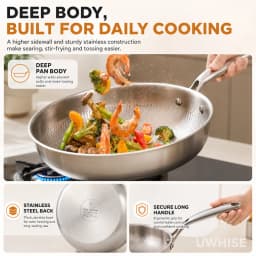 Uwhise Uncoated Titanium Frying Pan Non Stick Hammered Skillet With Glass Lid Metal Utensil Steak Eggs Kitchen Frying Pan