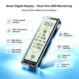 10Gbps Transparent M.2 SSD Enclosure with Built-in Smart Display USB 3.2 Gen2 Type-C External SSD Case,Supports NVMe & SATA Dual
