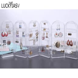 120/180/240/360holes Plastic Clear Earrings Studs Display Rack Folding Screen Earring Jewelry Display Stand Holder Storage Box