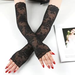 1Pair Summer Thin Fingerless Gloves Black and White Elegant Arm Sleeves Mesh Lace Elastic Driving Cycling Gloves Finger Mittens