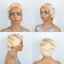 6 Inch Pixie Cut Human Hair Wig for Women, Short Blonde Color Straight Pixie Cut with Bangs, Full Machine-Made Rose Net Cap, Short Layered Wig Suitable for Holidays