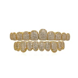Iced Out Teeth Grillz 10 Top 10 Bottom 5A CZ Stones 14K Gold Plated Zircon Tooth Caps Rapper Mouth Jewelry