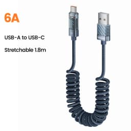 Toocki Coiled USB Type C Lightning Cable Digital Display Spring 100W Fast Charing Type C Charger Cord for Mobile Phones Laptops