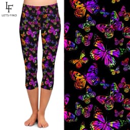 LETSFIND High Quaility Colorful Butterfly Pattern Print Women Fitness Capri Leggings High Waist Slim Mid-Calf Stretch Leggings