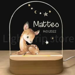 Personalized Baby Birth Night Light Custom Name Animal Elephant Lion with USB Wood Base Lamp for Bedroom Table Rainbow Decor
