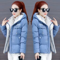 2026 Winter Women's Short Loose Cotton Jacket Thickened down Filled Coat Korean Style Sweet Style Button Zipper Closure Pure ...