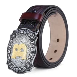 Western Belt Men Genuine Leather Belts for Men Women Cowboy Cowgirl Big Letters Buckle Gold Male Belts Long Black Brown Quality