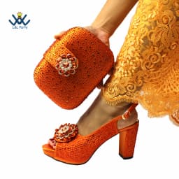 New Design Peep Toe African Spring Autumn Lady Shoes and Bag Set in Gold Color Women Sandal in Wedding