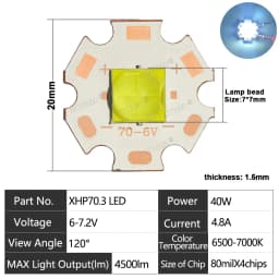 XHP70.3 LED Chip High Power Lamp Ceramic Beads7070 40W DC3V 6V 12V Cold Warm White XHP70.2 XHP50.2 Flashlight Head/ Searchlight