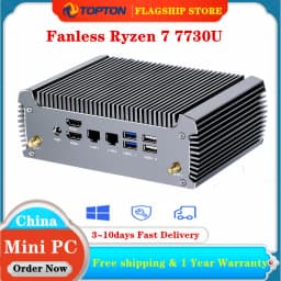 Topton FU02 Fanless Mini PC AMD Ryzen 7 7730U 9 4950U 5 5600U Barebone PC 2 LANs Desktop Gaming Computer Windows 11 2x4K Display