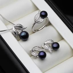 Real Pearl ring Necklace Earrings For Women,Natural Freshwater White Pearl Jewelry Set 925 Sterling Silver Jewelry Sets Gift