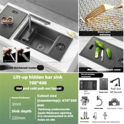 Cup Washer Hidden Bar Sinks With Lid MultifunctionalStainless Steel Kitchen Sink Single Slot Undermount Bowl