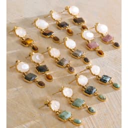 Yhpup New Natural Tiger Rhodochrosite Stone Oval Rectangle Drop Earrings Hypoallergenic Stainless Steel Charm Jewelry