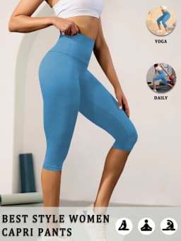 Women High Waisted Capri Pants Super Soft No See Through Tummy Control Yoga Running Workout Home Casual Leggings