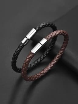 2PCS Black Plus Brown PU Leather Men's Magnetic Suction Bracelet Business The Mature and Elegant Gift for Men