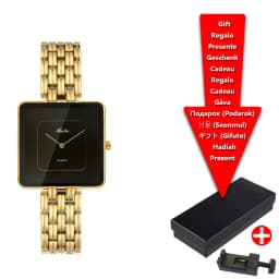 Hot Trend Watch with Simple Large Dial, Gold Black Square Quartz for Women and Men, Steel Strap, Waterproof for Women and Clock