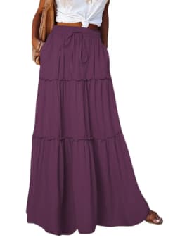 Women's Spring Autumn New Long Skirt Solid Color Fashionable Mushroom Layered Skirt High Waist Elastic Ruffle Skirt