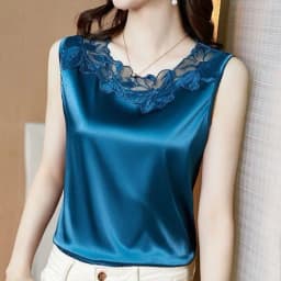 plus Size Lace Trim Silk Vest Top Women's Base Shirt Suit Professional Inner Wear Summer Floral Versatile Outerwear Silk Sati...