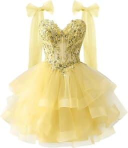 Bow Shoulder Strap Layered Chiffon Dress Starry Lace Three-dimensional Decal Youth Short Dance Sequin Dress Customized