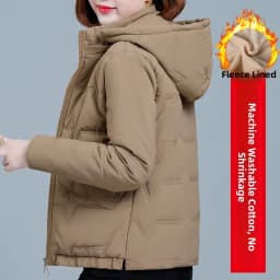 Women's Short down Cotton Jacket Warmth Outerwear Winter Coat plus Size Fluffy Coat Slimming Thickened Long Sleeve Zipper