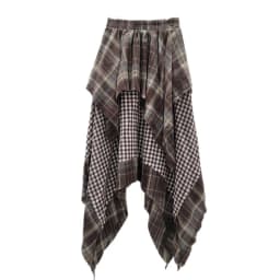DEAT Fashion New Items Irregular Plaid Patchwork Pleated A-line Skirts For Women High Elastic Waist Mid-length Skirt 11A06244