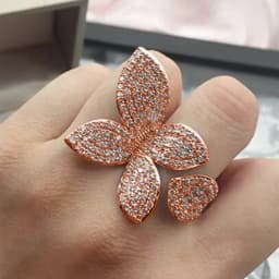 Huitan Gorgeous Leaf/Flower Design Adjustable Opening Rings for Women Paved Bling Cubic Zirconia Fashion Wedding Party Jewelry