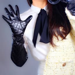 TECH LONG Winter Warm GLOVES Quilted PUFF SLEEVES Unisex Black Faux Leather Size L 50cm Oversize Halloween Cosplay CostumeGlove