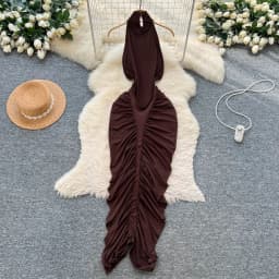 Retro Elegant sleeveless halter pleated slim A-line Casual High Waist Women Autumn ceremony dresses