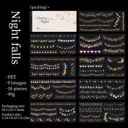 18pcs Large size Starry Night Light Die-cutting PET Sticker book DIY Scrapbook Album Diary Stationery Decoration Sticker