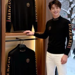 Men's Long Sleeve Fleece Lined Embroidered Slim Fit Casual Business Fashionable Trendy Sweatshirt Gold Luxury Autumn ...
