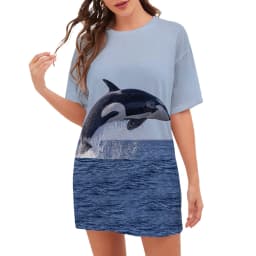 Whale Dolphin 3D Print Dress Summer Scenery Beach Style Ocean Vegan Dress Oversized Women Casual Short Sleeve Graphic Dresses
