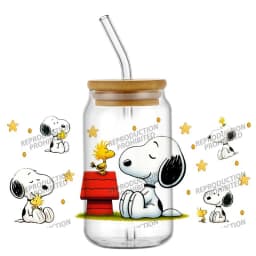cartoon dog pattern 16OZ UV DTF Cup Wrap Stickers Waterproof Durable DIY Snoopy Design For Libbey Glass Home decoration