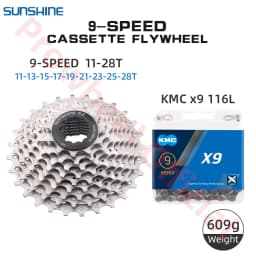 Shimano K7 9Speed Freewheel and Chain Groupset H200 Sunshine 23/25/28/30/32/36/40/42/46/50T Cassette HG53/KMC X9 Chain 9V Kit