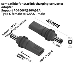 Type-C to DC Power Adapter for Starlink Mini PD100W USB C Female to DC5521 Male Connector Charge Barrel Jack Power Adapter