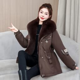 2026 New Women Winter Jacket Slim Mid Long Coat Casual Parkas Big Fur Collar Fleece Liner Outwear Female Snow Warm Cotton Coats