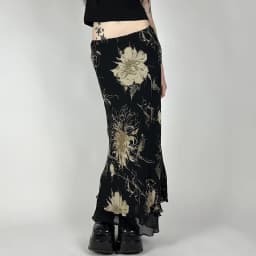 Goth Dark Y2K Aestheics Double Layer Mesh A-line Skirt Women Fashion Florals Print Slim Skirts Fairy Streetwear Gothic Bottoms