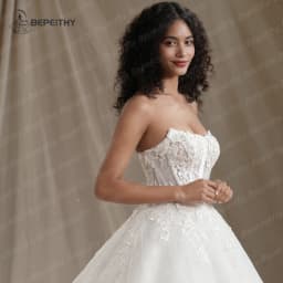 BEPEITHY Customized Strapless Glitter Princess Wedding Dresses 2026 Women Sleeveless 3D Flowers Bride Sexy Bridal Gown Vestido