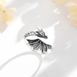 Eudora 925 Sterling Silver Dragon Adjustable Ring for Men Women Vintage Viking Dragon Open Ring Personality Jewelry Fine Gift