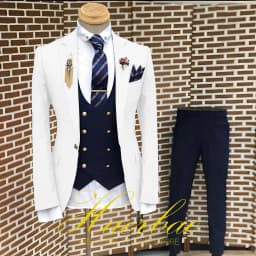 Men's Suit Business Jacket Dark Gray Jacket Navy Blue Vest Pants 3-Piece Set Slim Fit Wedding Tuxedo for Men