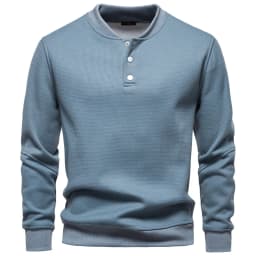 AIOPESON Men's High Quality Sweatshirt Solid Color Button Down Placket Winter Warm Fleece Lined Casual Pullover Mens Sweatshirts
